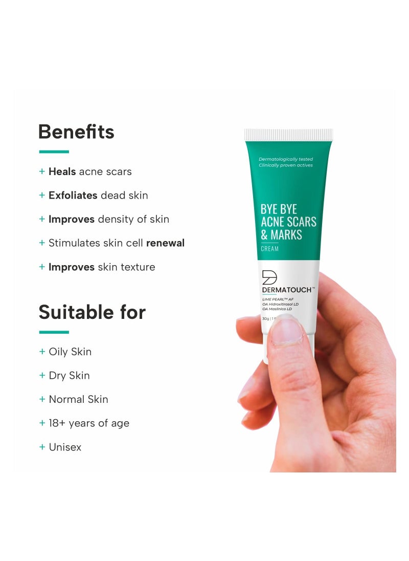 DERMATOUCH Bye Bye Acne Scars & Marks Cream Acne Scars Corrector Formulated Specially Suitable For All Skin Types 30gm  - Image 3