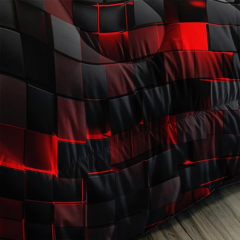Nttopship Geometric Red Black Comforter Set,Light Honeycomb 3 Piece Bedding Set Twin for Teen Boys,Modern Bedding Quilt Set Geometry Decor,Microfiber Lightweight 1 Comforter 2 Pillowcases All Season - Image 5