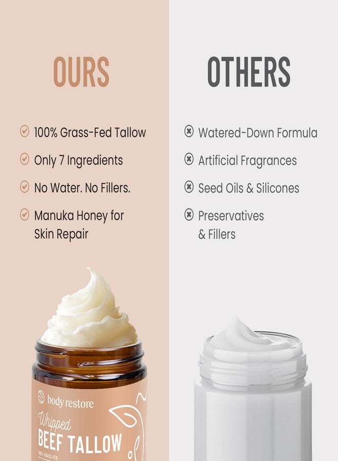 Body Restore Grass Fed Whipped Beef Tallow for Skin, Face, Body, Dry Skin - with Manuka Honey, Jojoba Oil, Birthday Gifts for Women, Men, Travel Essentials, Self Care - Unscented - Image 4