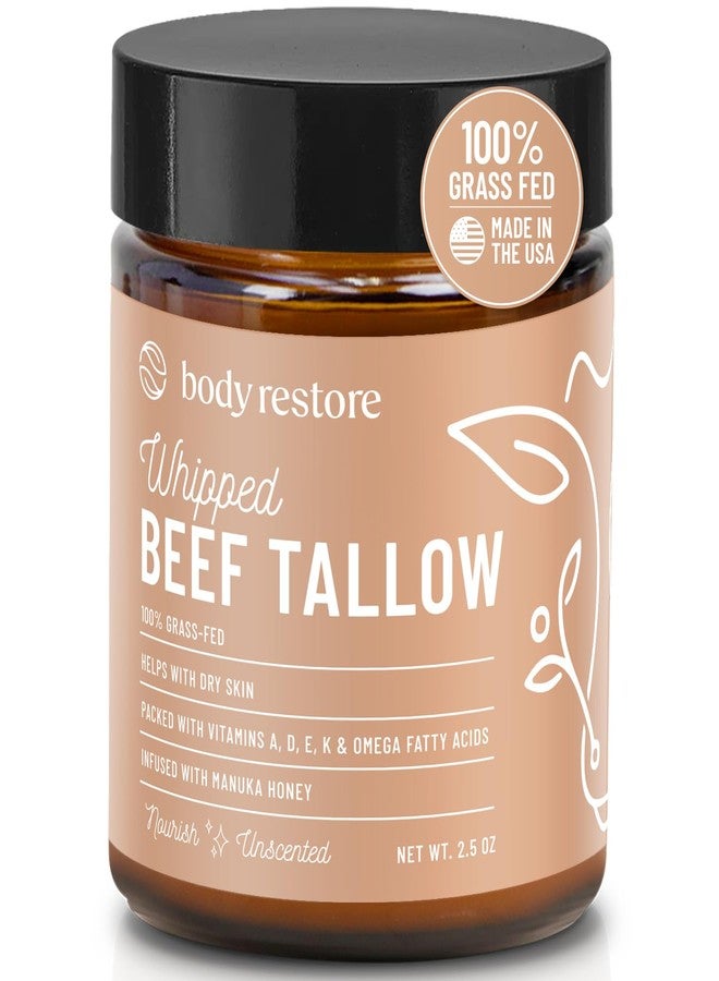 Body Restore Grass Fed Whipped Beef Tallow for Skin, Face, Body, Dry Skin - with Manuka Honey, Jojoba Oil, Birthday Gifts for Women, Men, Travel Essentials, Self Care - Unscented - Image 1