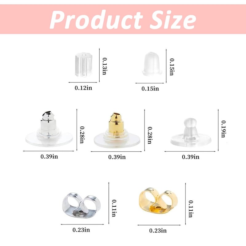 M'AYCREATE ® 500pcs Earring Backs & Stoppers, 7 Styles, Metal & Silicone Support Kit, Assorted Earbacks for Hoop & Drop Earrings - Image 2