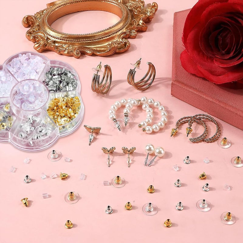 M'AYCREATE ® 500pcs Earring Backs & Stoppers, 7 Styles, Metal & Silicone Support Kit, Assorted Earbacks for Hoop & Drop Earrings - Image 4