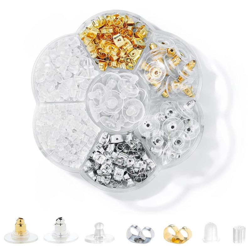 M'AYCREATE ® 500pcs Earring Backs & Stoppers, 7 Styles, Metal & Silicone Support Kit, Assorted Earbacks for Hoop & Drop Earrings - Image 1