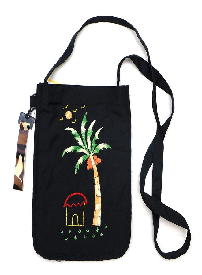 LOOK made Hand Embroidered Side Sling 100% Hand bag Mobile Pouch for Women Cum Cross Body Sling Bag (Black_Tree) - Image 1