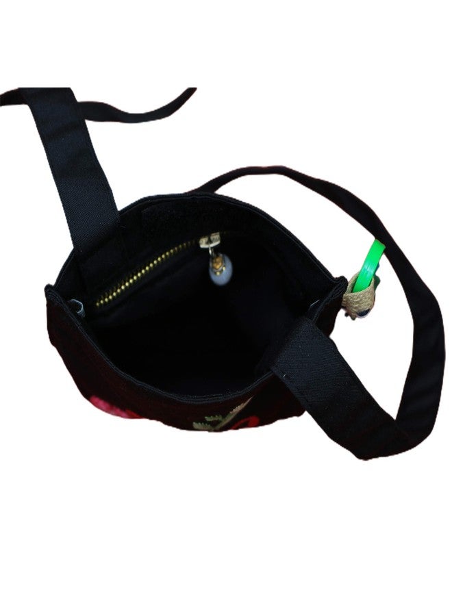 LOOK made Hand Embroidered Side Sling 100% Hand bag Mobile Pouch for Women Cum Cross Body Sling Bag (Black_Tree) - Image 4
