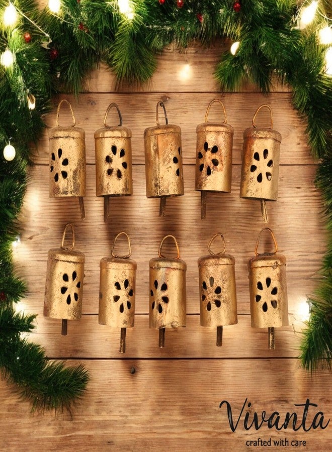 Vivanta 10 Pcs Vintage Hanging Bells - Small Christmas Bells for Decoration, Rustic Gold Jingle Bells for Craft, Farmhouse Bell Ornaments, Witch & Cow Bells for Home Decor, Wind Chime, Door Knob, Wall Decor - Image 4