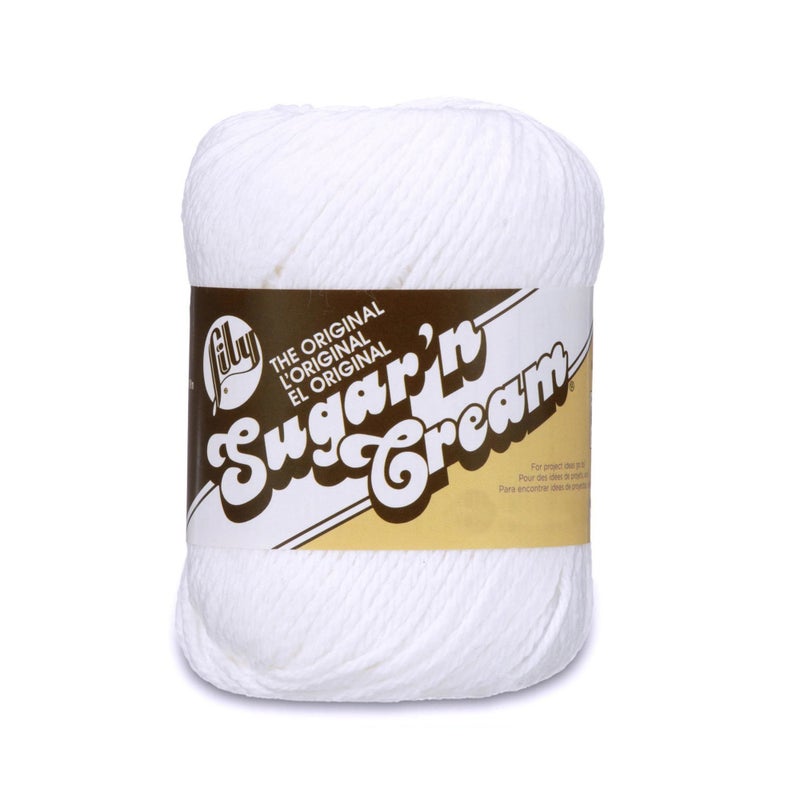 Lily Sugar 'N Cream The Original Solid Yarn, 2.5oz, Medium 4 Gauge, 100% Cotton - White - Machine Wash & Dry - Image 1