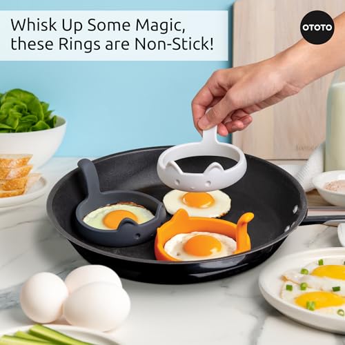 OTOTO PanCats Egg Ring Set of 3 - Silicone Egg Rings for Frying Eggs, Non Stick Fried Egg Cooker Ring, Cat Gifts for Cat Lovers, Cute Funny Kitchen Accessories Gadgets (Multicolor) - Image 4