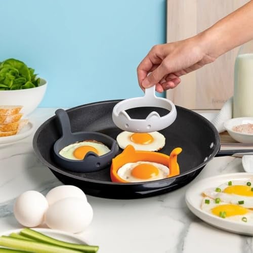 OTOTO PanCats Egg Ring Set of 3 - Silicone Egg Rings for Frying Eggs, Non Stick Fried Egg Cooker Ring, Cat Gifts for Cat Lovers, Cute Funny Kitchen Accessories Gadgets (Multicolor) - Image 2