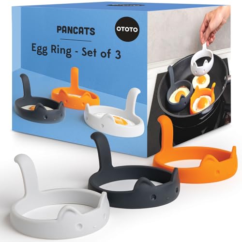 OTOTO PanCats Egg Ring Set of 3 - Silicone Egg Rings for Frying Eggs, Non Stick Fried Egg Cooker Ring, Cat Gifts for Cat Lovers, Cute Funny Kitchen Accessories Gadgets (Multicolor) - Image 1