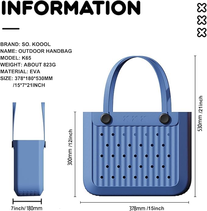 Being One Waterproof EVA Beach Tote Bag, Large Washable Rubber Travel Handbags for Sports Travel Outdoor Anti-Tip Bag Gift for Women Outdoor Tote Bag Open Handbag for Beach Boat Pool Work Sports - Image 3