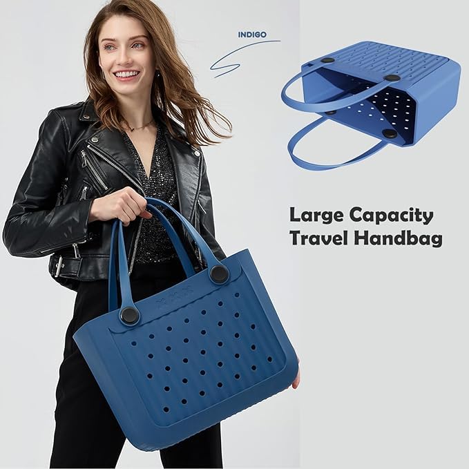 Being One Waterproof EVA Beach Tote Bag, Large Washable Rubber Travel Handbags for Sports Travel Outdoor Anti-Tip Bag Gift for Women Outdoor Tote Bag Open Handbag for Beach Boat Pool Work Sports - Image 4