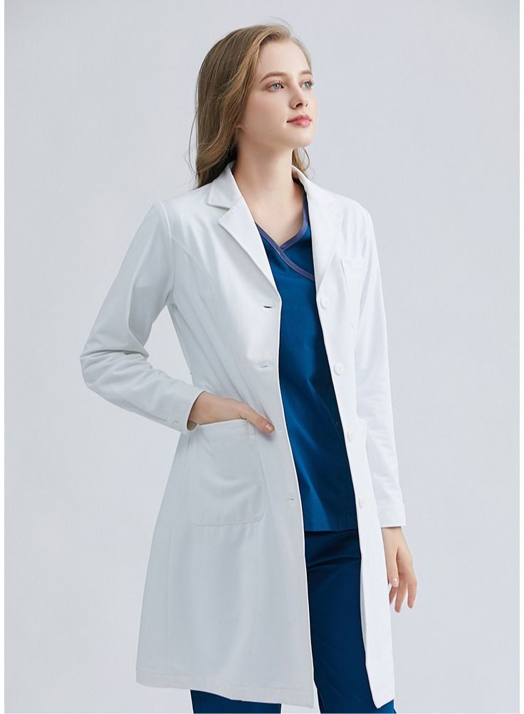 ميدنست معطف أبيض للمختبر بأكمام طويلة ملابس عمل للطبيب معطف ممرضة قابل للتمدد - Image 1