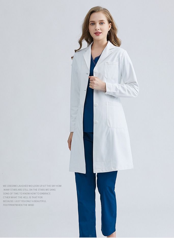ميدنست معطف أبيض للمختبر بأكمام طويلة ملابس عمل للطبيب معطف ممرضة قابل للتمدد - Image 2