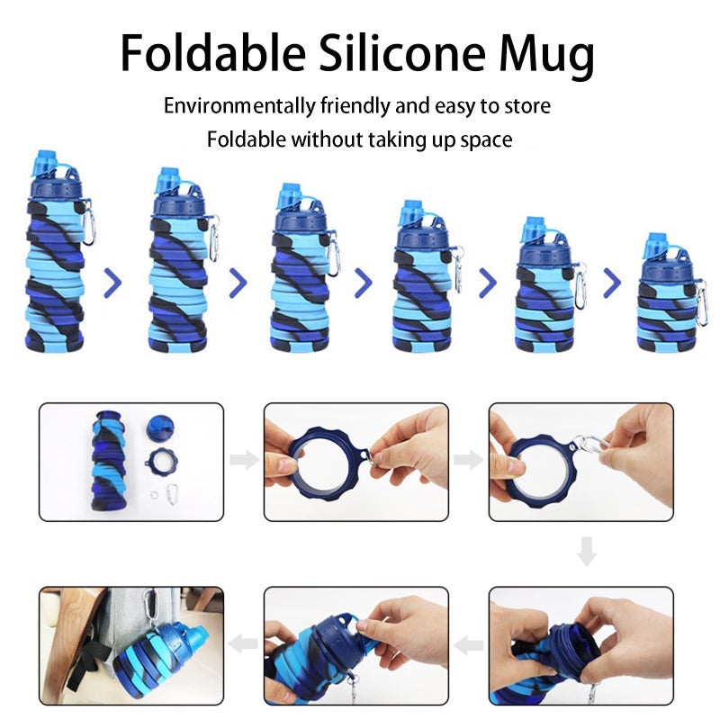 YCTMALL Collapsible Water Bottles Two Pack Travel Sports Portable Sport Water Bottle comes with mountaineering Buckle 500ml silicone Water-proof camping water bottle (Purple and Grey Color) - Image 4