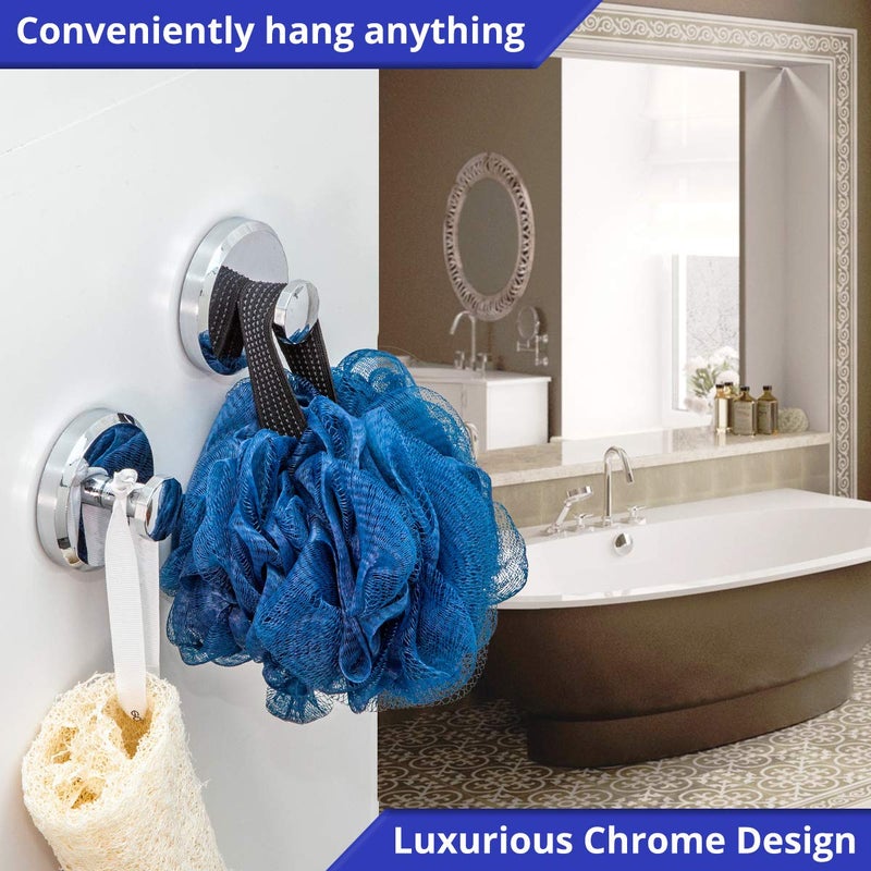 HOME SO Suction Cup Hooks for Shower Bathroom Kitchen Glass Door Mirror Tile  Diamond Collection - Removable Hook Hanger for Towel  Bath Robe  Coat  Loofah - Diamond Chrome (2-Pack) - Image 2