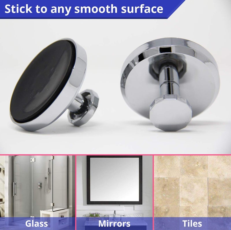 HOME SO Suction Cup Hooks for Shower Bathroom Kitchen Glass Door Mirror Tile  Diamond Collection - Removable Hook Hanger for Towel  Bath Robe  Coat  Loofah - Diamond Chrome (2-Pack) - Image 3