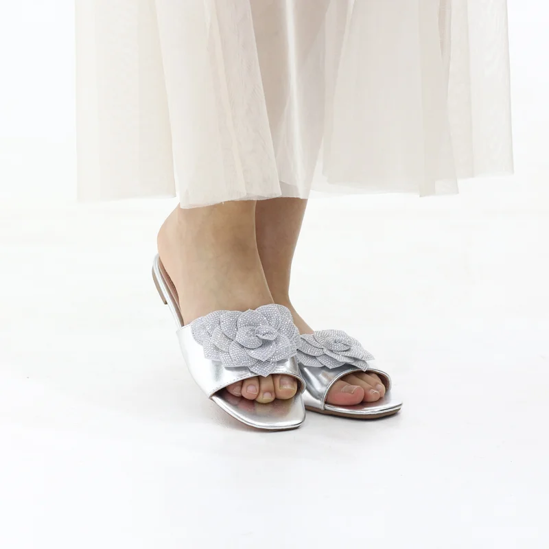 GLACE FLORAL EMBELLISHED SLIP-ON FLAT SANDALS