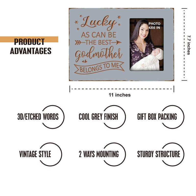 EXQUIDECA Godmother Gifts from Godchild - Baptism Mothers Day Godparent Picture Frame 4x6 Inches Vertical Photo - Lucky as Can Be the Best Godmother Belongs to Me - Image 3