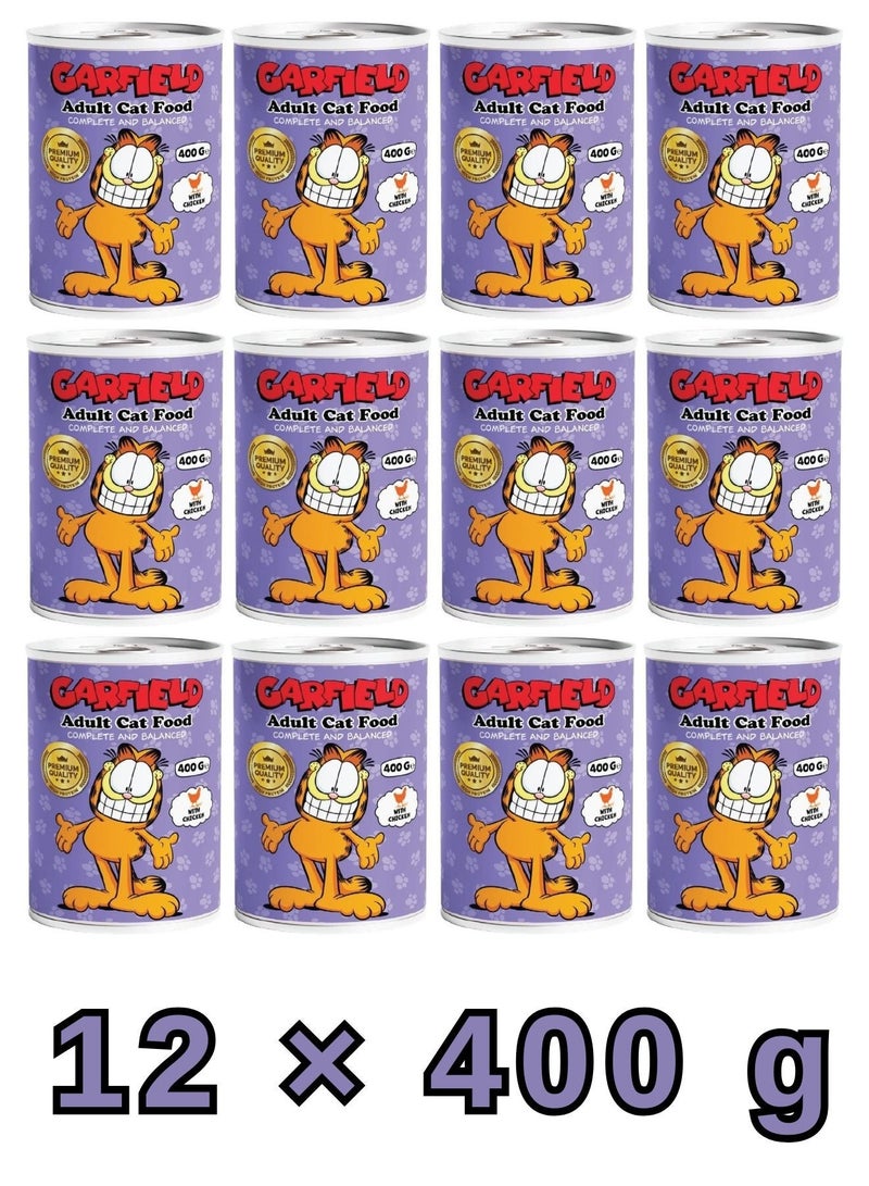 Garfield Wet Cat Food For Adult Cats Chicken 400g × 12 Pcs | Premium High Protein Adult Food | Healthy Nutritious Easy Digestion Canned Food For Home - Image 1