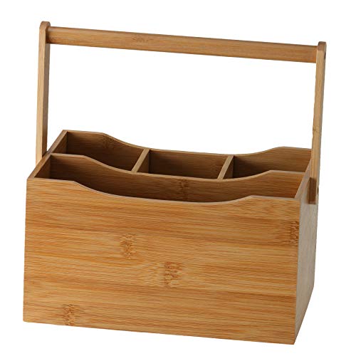 Cortesi Home Kira Natural Bamboo Cutlery Caddy Tabletop Holder with Handle and 4 Compartments - Image 2