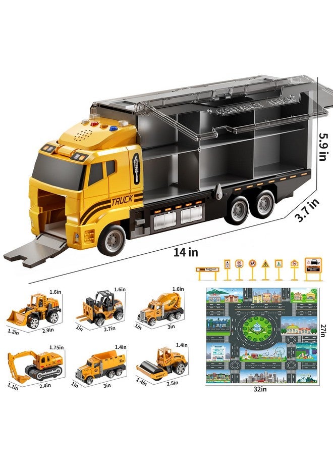 TEMI TEMI Construction Truck Set with Play Mat, Carrier Truck Toys for Kids Toddlers, Die-Cast Metal Toy Car Set, Christmas Birthday Gift for Age 3 4 5 6 + Years Old Boys Girls  - Image 2