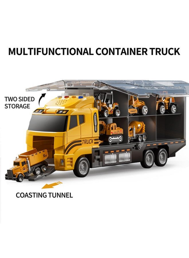 TEMI TEMI Construction Truck Set with Play Mat, Carrier Truck Toys for Kids Toddlers, Die-Cast Metal Toy Car Set, Christmas Birthday Gift for Age 3 4 5 6 + Years Old Boys Girls  - Image 5