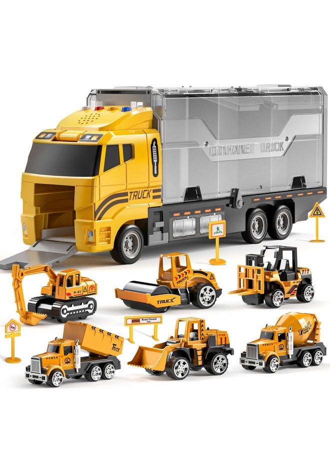 TEMI TEMI Construction Truck Set with Play Mat, Carrier Truck Toys for Kids Toddlers, Die-Cast Metal Toy Car Set, Christmas Birthday Gift for Age 3 4 5 6 + Years Old Boys Girls  - Image 1