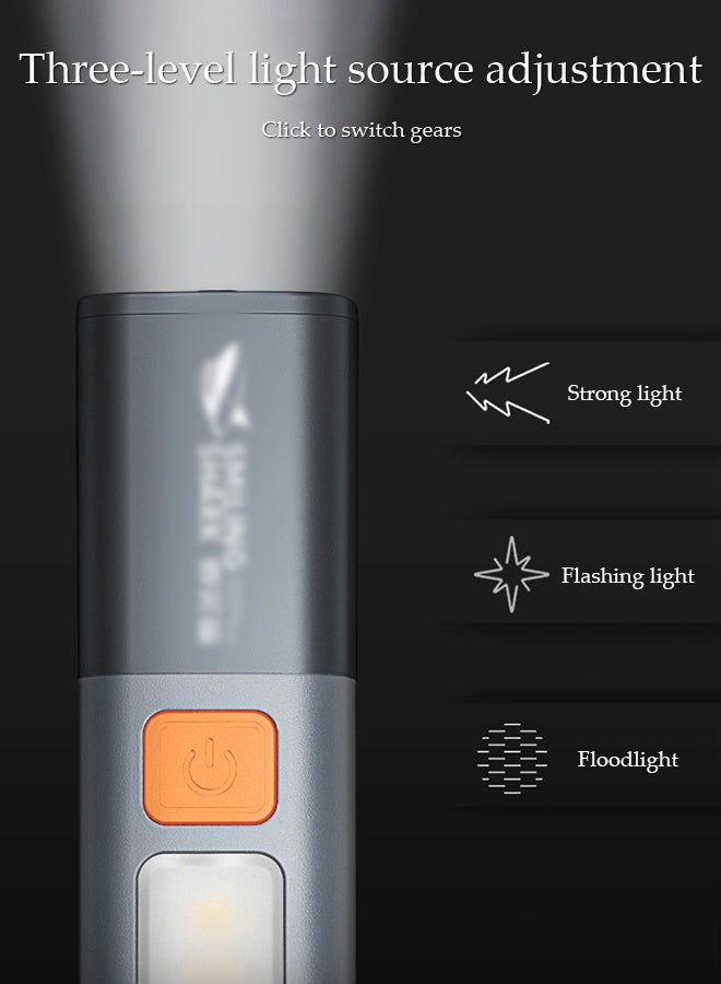 DUNISO Portable Flashlights Super Bright Adjustable Focus Torch Light with Side COB Flood Light 3 Lighting Modes Mini Camping Lantern with Carabiner Hook Rechargeable Waterproof Outdoors Pocket Flashlight for Power Cuts, Emergency, Camping, Hiking, Outdoor - Image 2