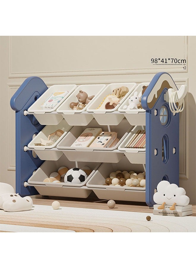 بيوينتي منظم ألعاب الأطفال، رف تخزين ألعاب الأطفال مكون من 3 طبقات مع 9 صناديق بلاستيكية، رف ألعاب لطيف، صناديق تخزين صناديق ألعاب مع عبوة فاخرة - Image 1