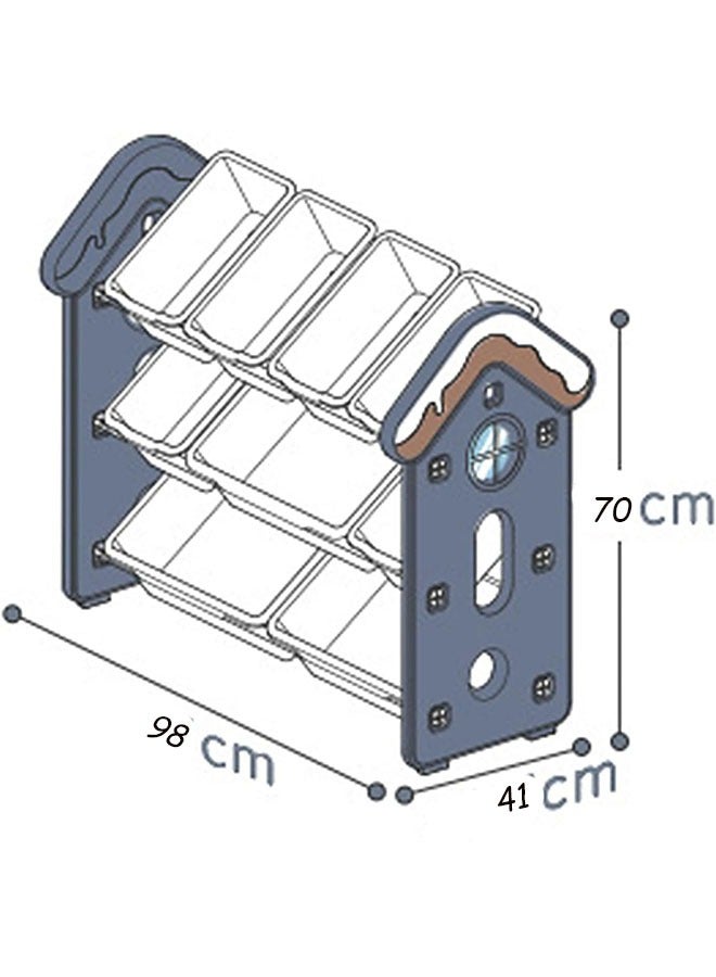 بيوينتي منظم ألعاب الأطفال، رف تخزين ألعاب الأطفال مكون من 3 طبقات مع 9 صناديق بلاستيكية، رف ألعاب لطيف، صناديق تخزين صناديق ألعاب مع عبوة فاخرة - Image 2