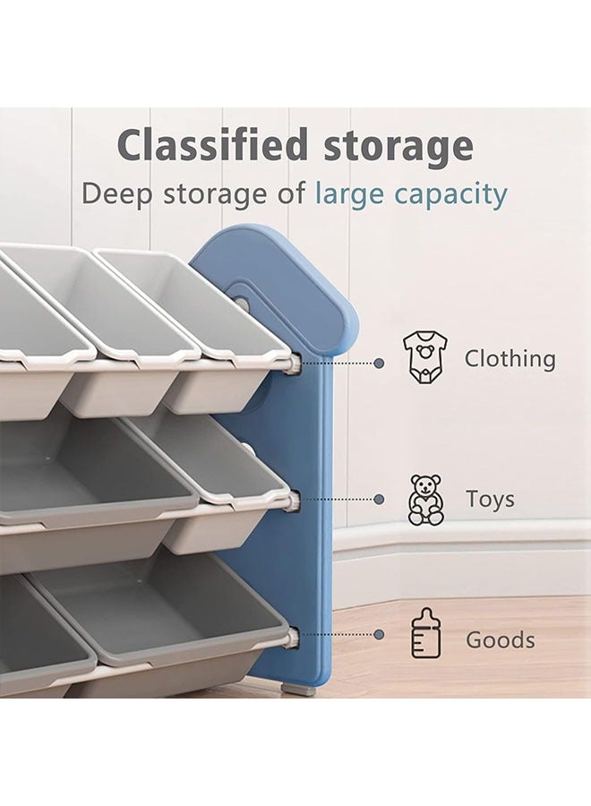 بيوينتي منظم ألعاب الأطفال، رف تخزين ألعاب الأطفال مكون من 3 طبقات مع 9 صناديق بلاستيكية، رف ألعاب لطيف، صناديق تخزين صناديق ألعاب مع عبوة فاخرة - Image 4