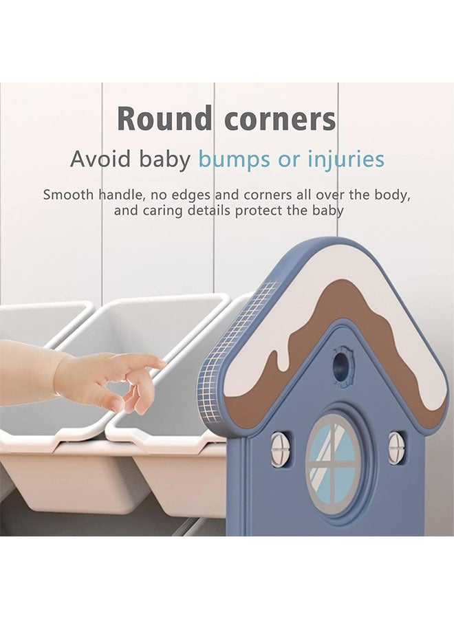 بيوينتي منظم ألعاب الأطفال، رف تخزين ألعاب الأطفال مكون من 3 طبقات مع 9 صناديق بلاستيكية، رف ألعاب لطيف، صناديق تخزين صناديق ألعاب مع عبوة فاخرة - Image 3