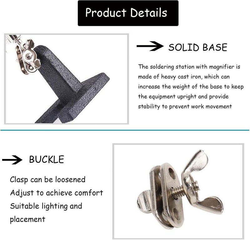 Excefore Helping Hands With 2.5X Magnifier - Soldering Station With Magnifying Glass, Dual Adjustable Alligator Clips - Ideal For Crafting, Beading, Jewelry Making, Soldering And Handling Micro Objects - Image 4