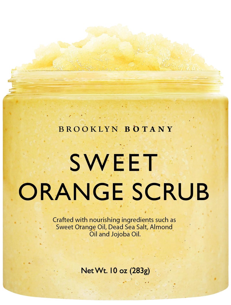 Brooklyn Botany Dead Sea Salt and Sweet Orange Body Scrub - Moisturizing and Exfoliating Body, Face, Hand, Foot Scrub - Fights Stretch Marks, Fine Lines, Wrinkles - Great Gifts for Women & Men - 10 oz - Image 1