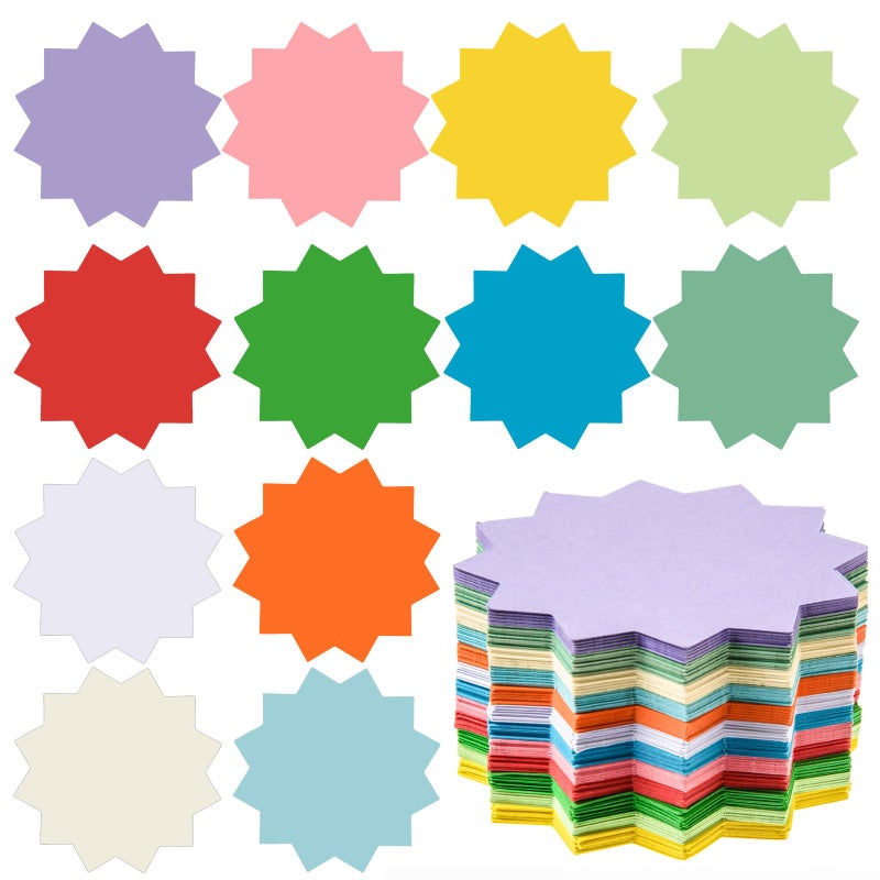 MixTeach 360 Pcs Bulletin Board Decorations Paper Starburst Cutouts Blank Signs for Retail, Sales, Poster Boards, Classroom Bulletin Boards, Kids DIY Craft Projects(12 Colors, 4x4 in) - Image 1