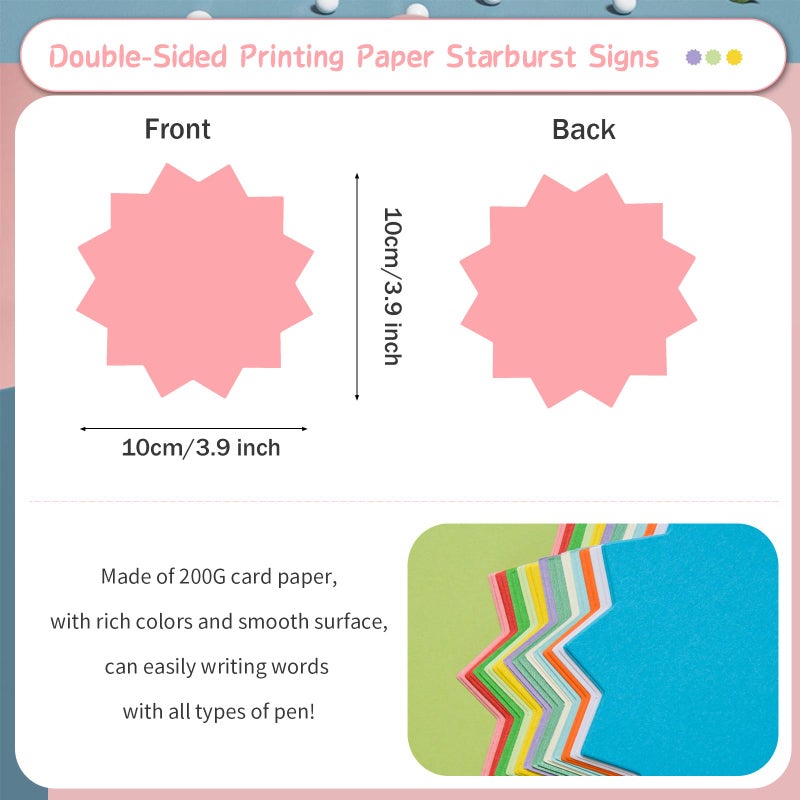 MixTeach 360 Pcs Bulletin Board Decorations Paper Starburst Cutouts Blank Signs for Retail, Sales, Poster Boards, Classroom Bulletin Boards, Kids DIY Craft Projects(12 Colors, 4x4 in) - Image 2