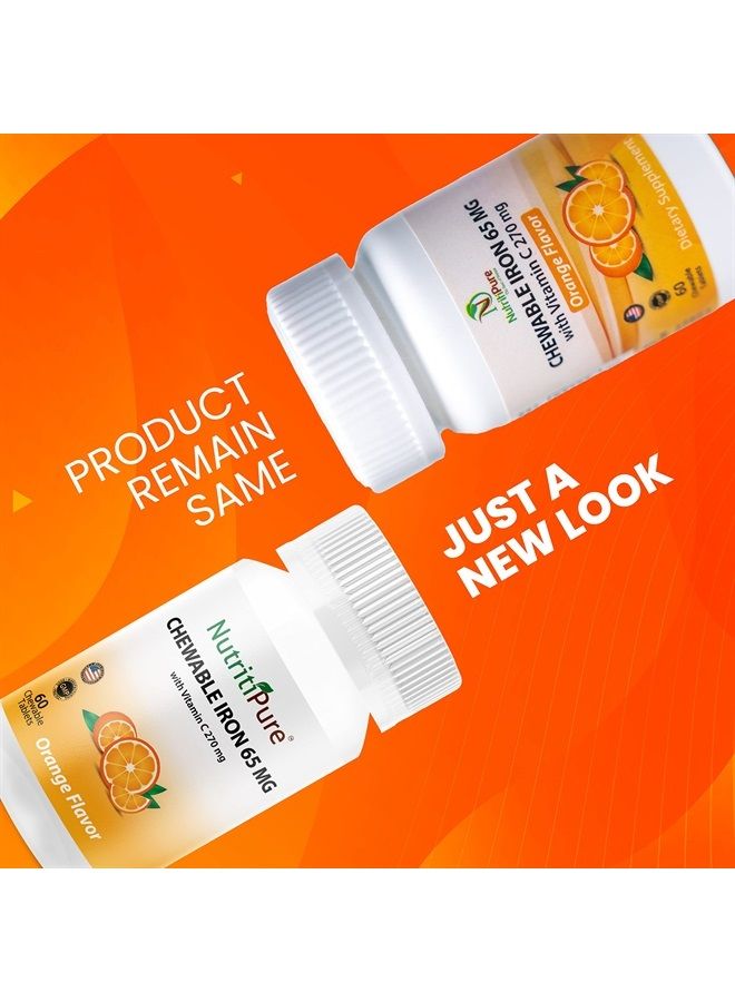 NutritiPure Chewable Iron 65 mg with Vitamin C 270 mg - Tablet in Orange Flavor 60 Count - Image 1