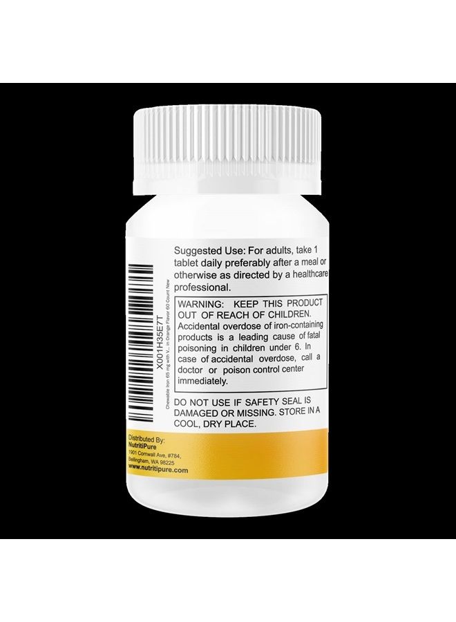 NutritiPure Chewable Iron 65 mg with Vitamin C 270 mg - Tablet in Orange Flavor 60 Count - Image 2