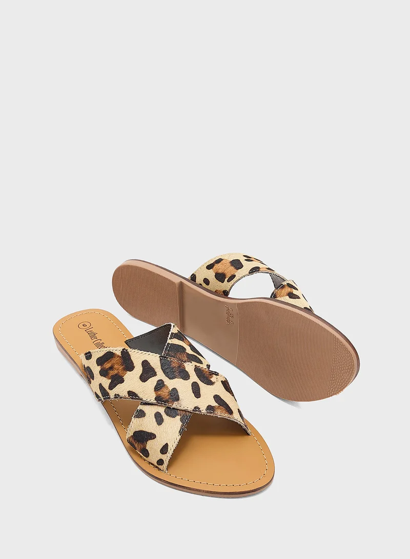 Ginger Printed Cross Strap Flat Sandal