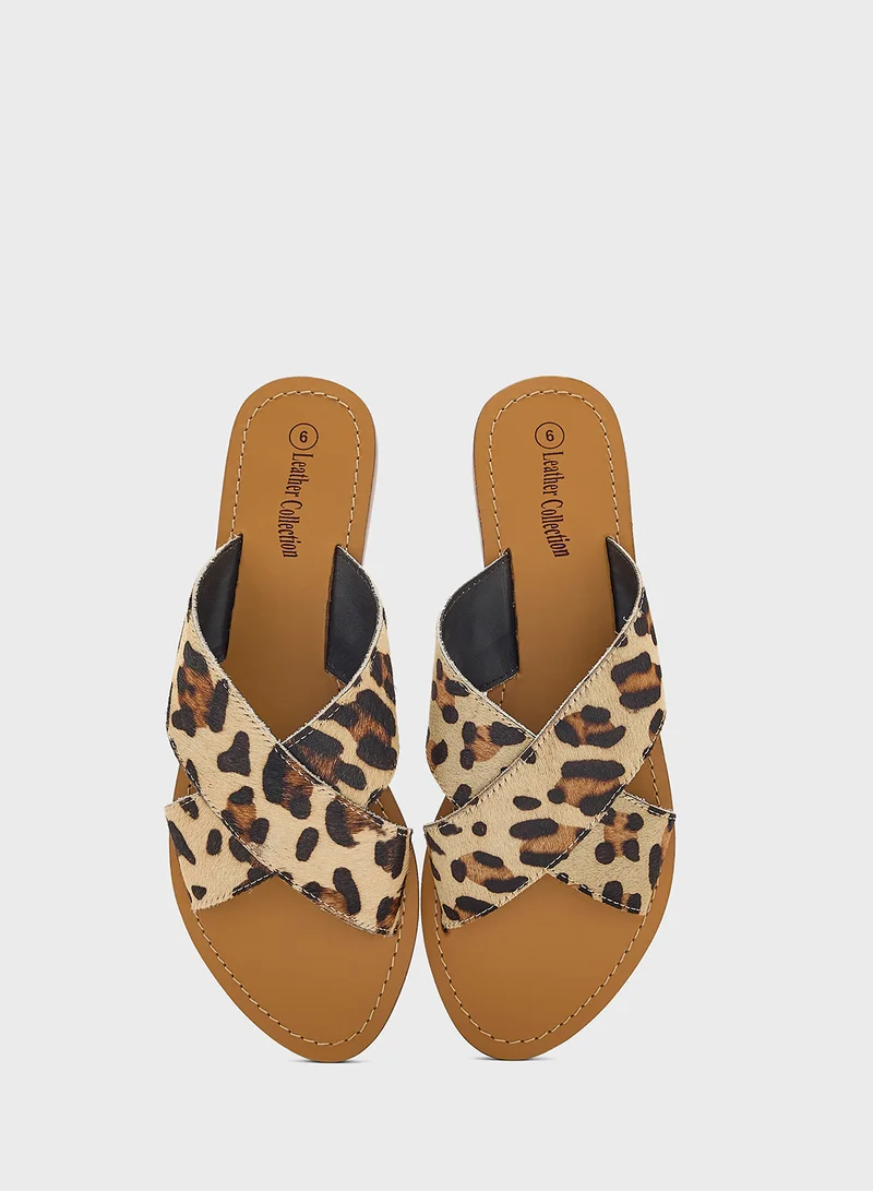 Ginger Printed Cross Strap Flat Sandal