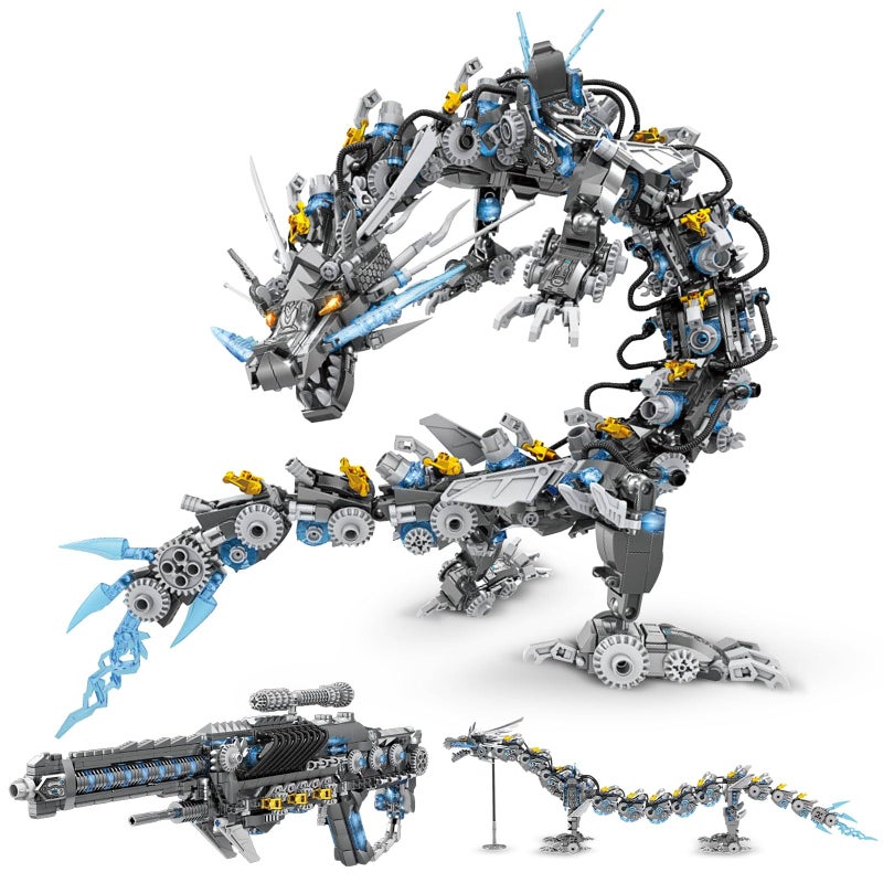 HIGH GODO Dragon Building Blocks Sets for Adults 2 in 1 Grey Mechanical Dragon Animal Building Model Collectible Display Toys Cool Creative Gifts for Teens Fans 1390 Pcs - Image 3