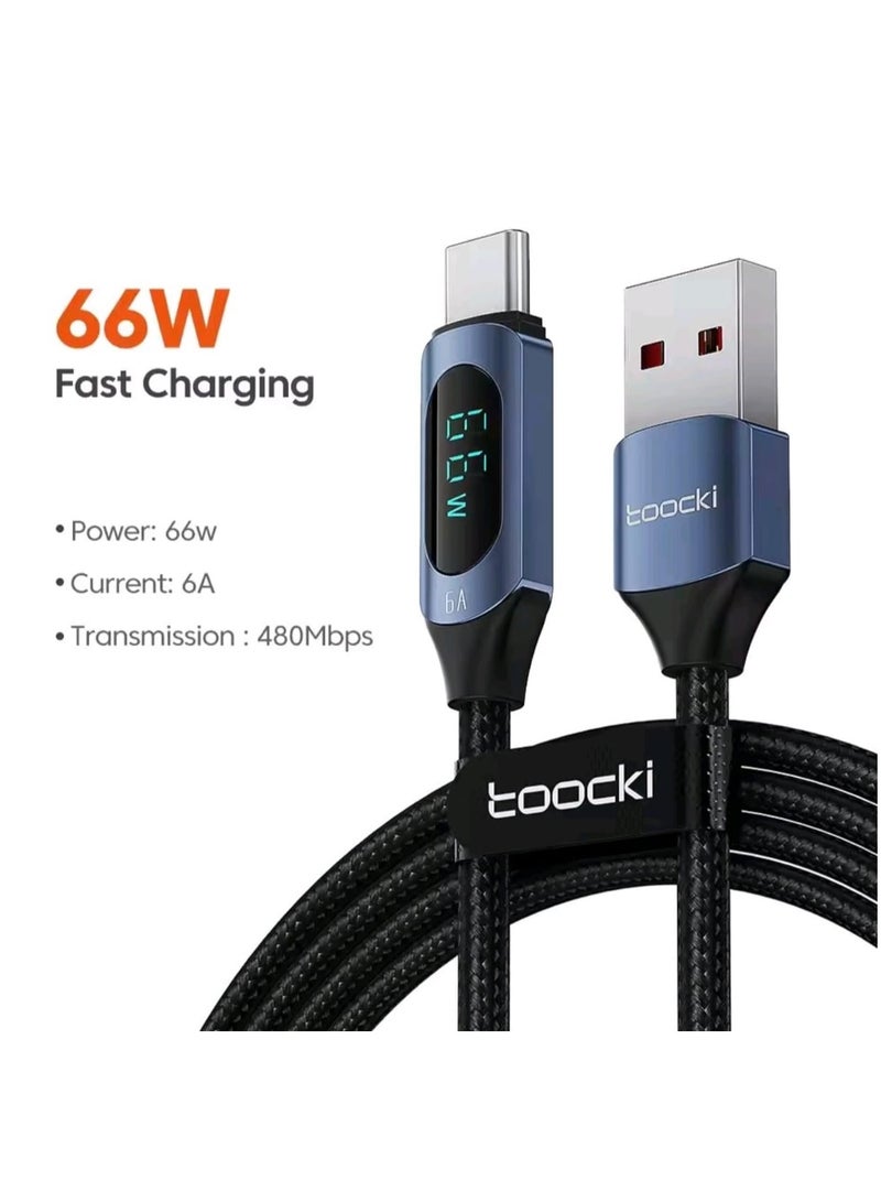 toocki *Toocki 6A 66W Mobile Phone Quick Charger USB Type-C Fast Charging Cable with Digital Display* - Image 1