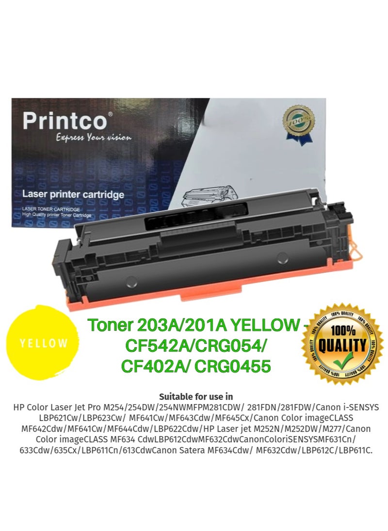 Printco Toner 203A/201A YELLOW - CF542A/CRG054/CF402A/ CRG045  - Image 1