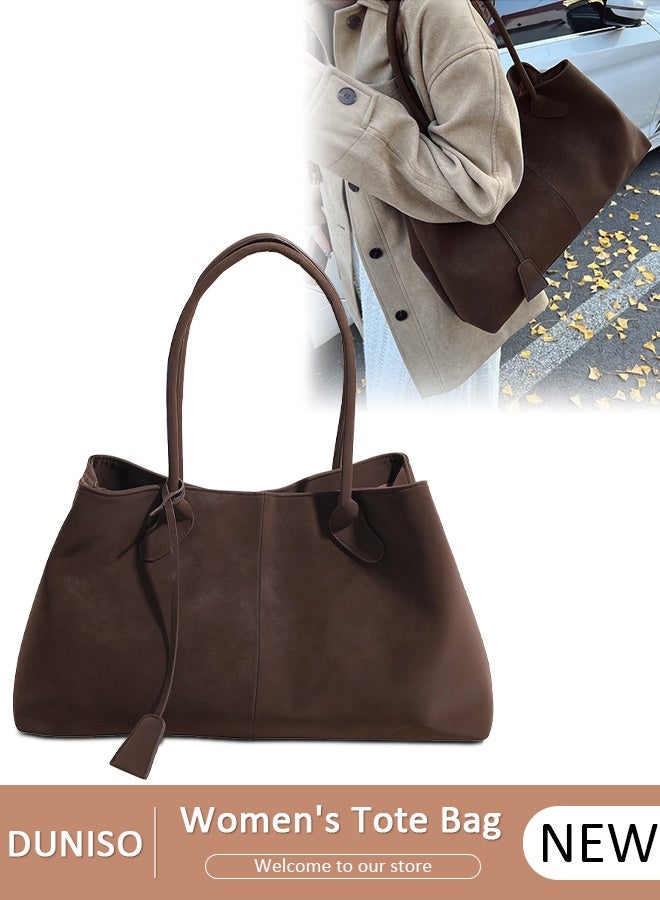 DUNISO Women's Soft PU Tote Bag Large Capacity Leather Feel Suede Handbag with Magnetic Snap Closure, Fashion Versatile Work Purse for Commute, Travel, Shopping - Image 1