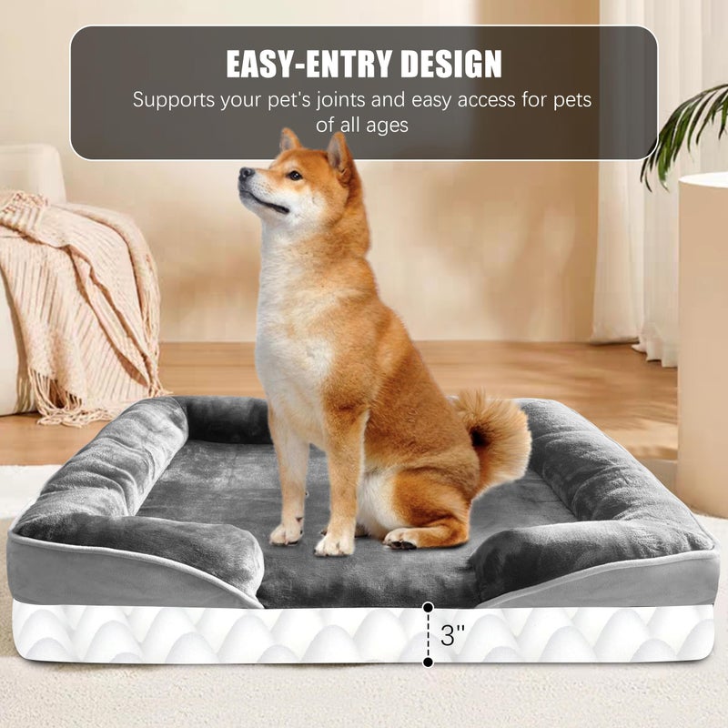 Spotted Play Orthopedic Dog Bed with Sides - Dog Sofa Beds for Large Dogs, Supportive Foam Pet Couch Bed with Washable Removable Cover, Waterproof Lining and Non-Slip Bottom, Grey - L - Image 5