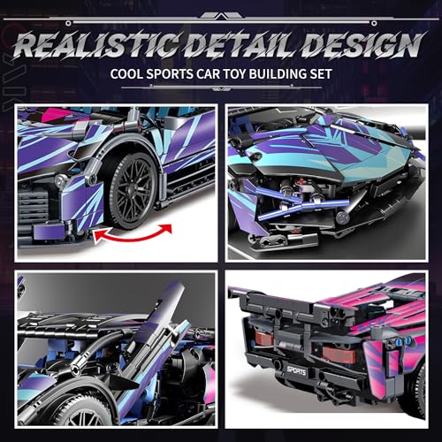 WINGIFT 1329 Piece Sports Car Building Blocks Toys Boys or Adults Kits, 1:14 Race Car Model Building Set, Adult Collectible Model Cars Set to Build, STEM Super Cars Sets for Boys Girls Age 6-12, 8-14 - Image 5