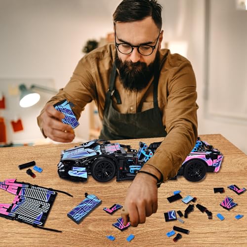 WINGIFT 1329 Piece Sports Car Building Blocks Toys Boys or Adults Kits, 1:14 Race Car Model Building Set, Adult Collectible Model Cars Set to Build, STEM Super Cars Sets for Boys Girls Age 6-12, 8-14 - Image 4