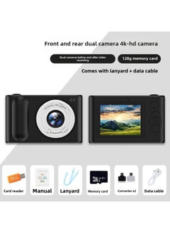 Generic Retro Self-timer Ccd HD Double-camera Student Party Entry-level Cute High-value Girl Travel Portable-Body Color:Pi Black  - 1228g High-speed Memory Card (can Take About 5w Photos)  - Image 1