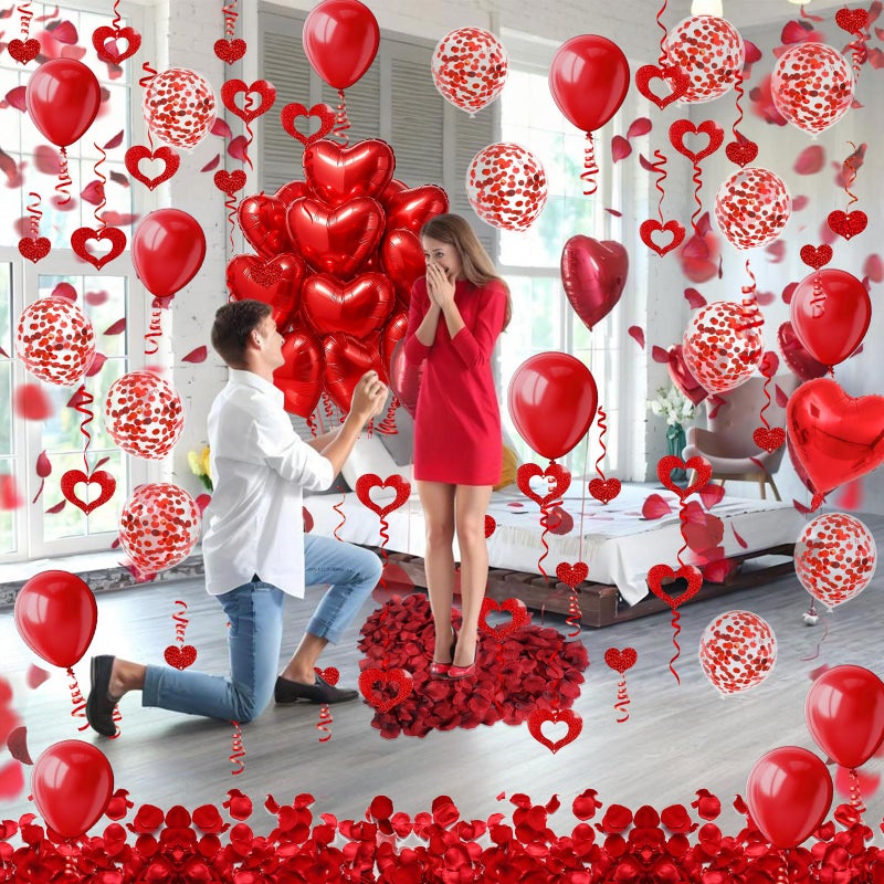 Famoby Heart-Shaped Aluminum Foil Balloon,Red Latex balloons,Confetti Balloon,Fake Petals and Hanging Streamer for Valentines Wedding Bridal Shower Anniversary Engagement Party Supplies Decorations - Image 5